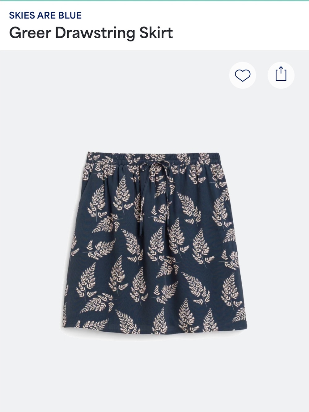 Skies Are Blue Navy Mini Skirt with Cream Fern Print